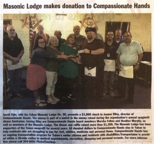 Masonic Lodge makes donation to Compassionate Hands